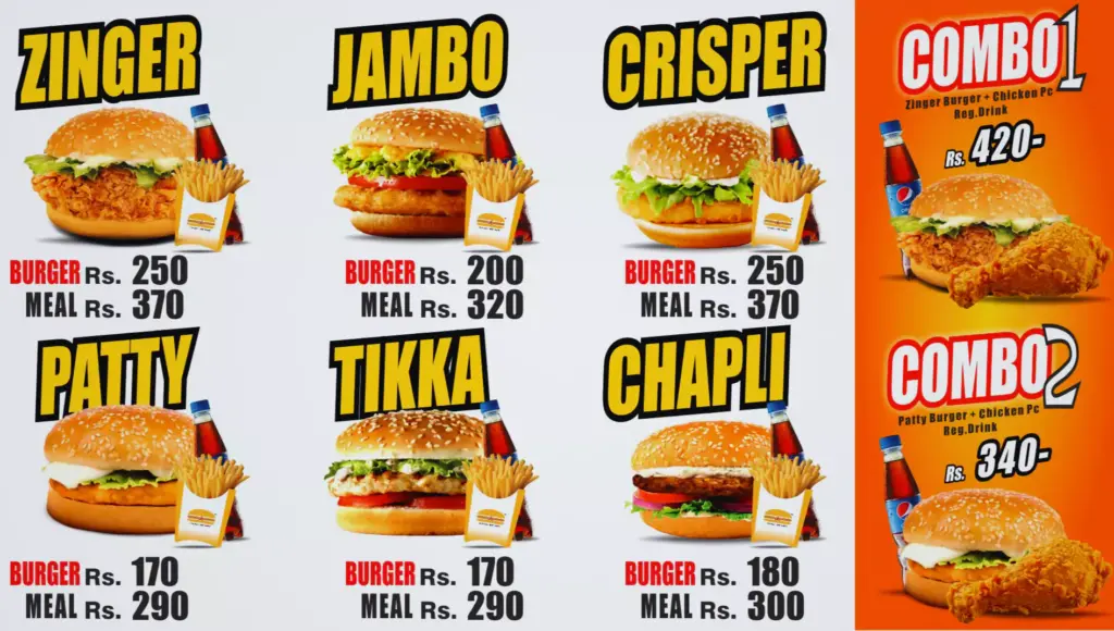 ahmed burger menu
