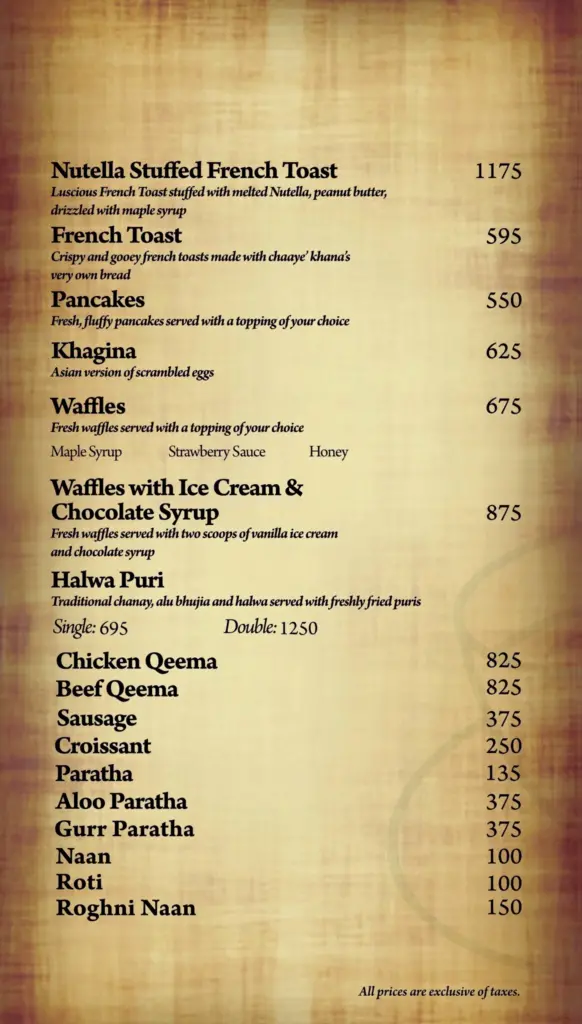 chaaye khana breakfast menu