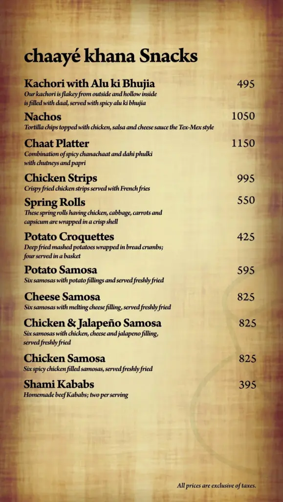 chaaye khana menu