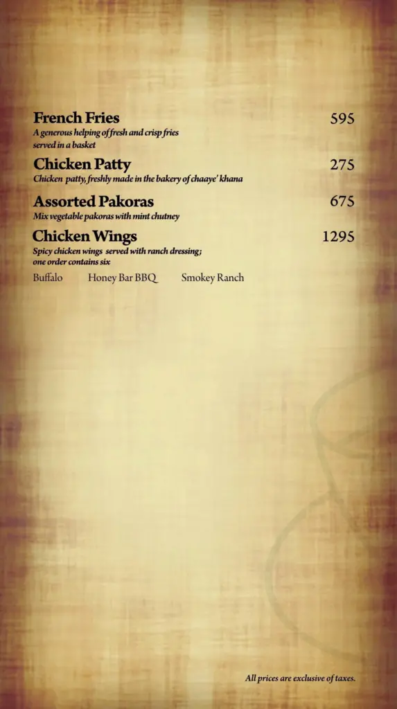 chaaye khana snacks menu