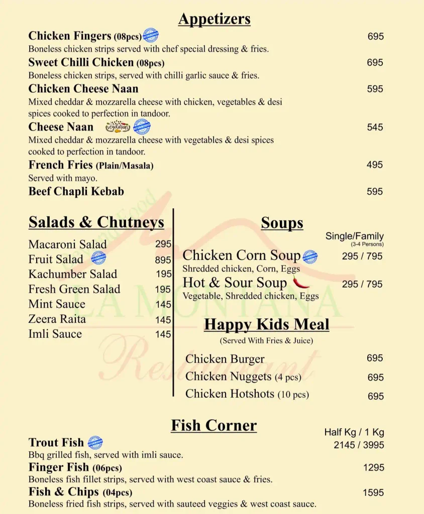 La Montana Restaurant menu 1
