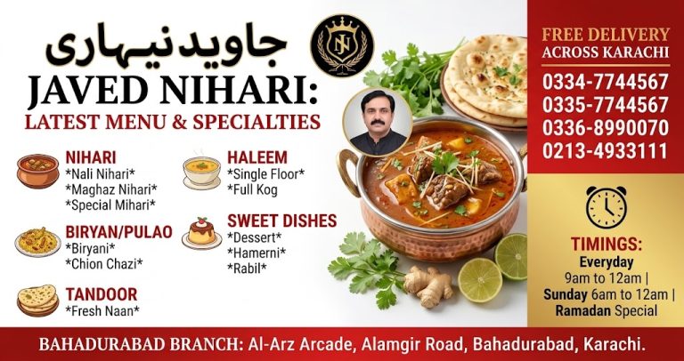 Javed Nihari Latest Menu & Price