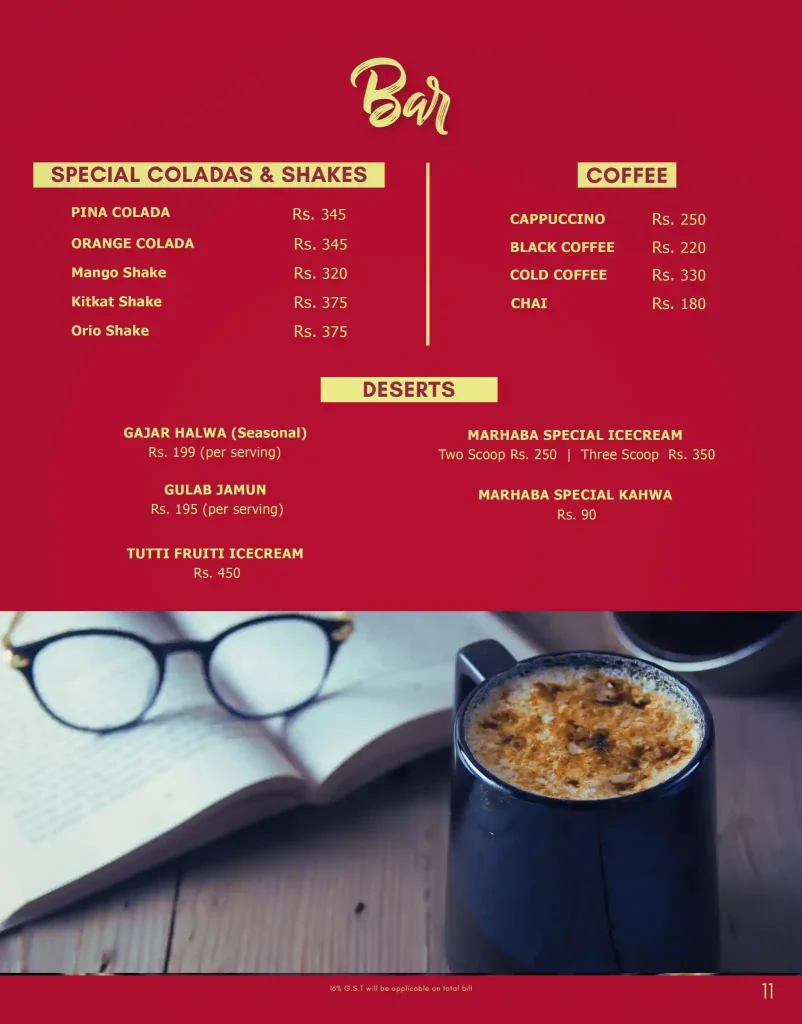 Marhaba Mahal Menu, Bar, Dessert