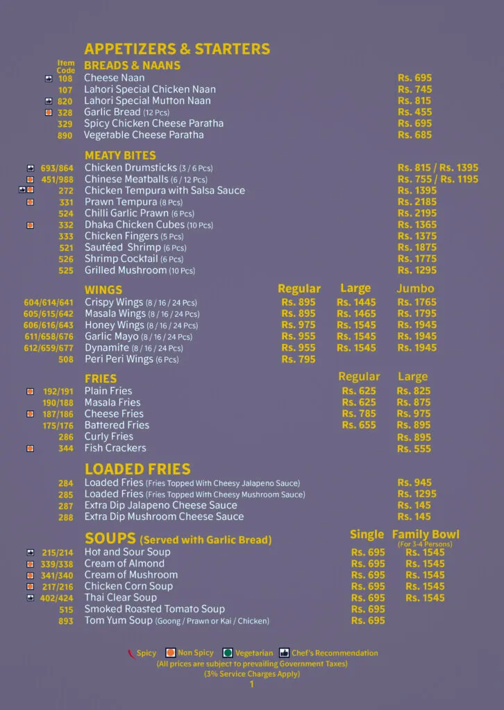 Monal Restaurant Menu Lahore 1