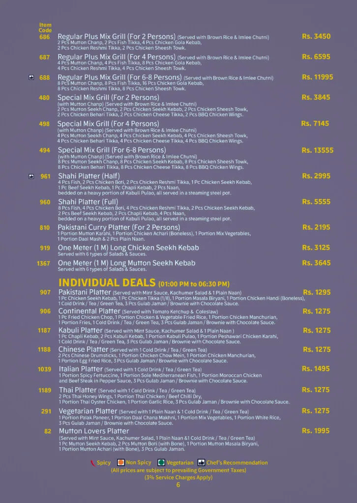 Monal Restaurant Menu Lahore 4