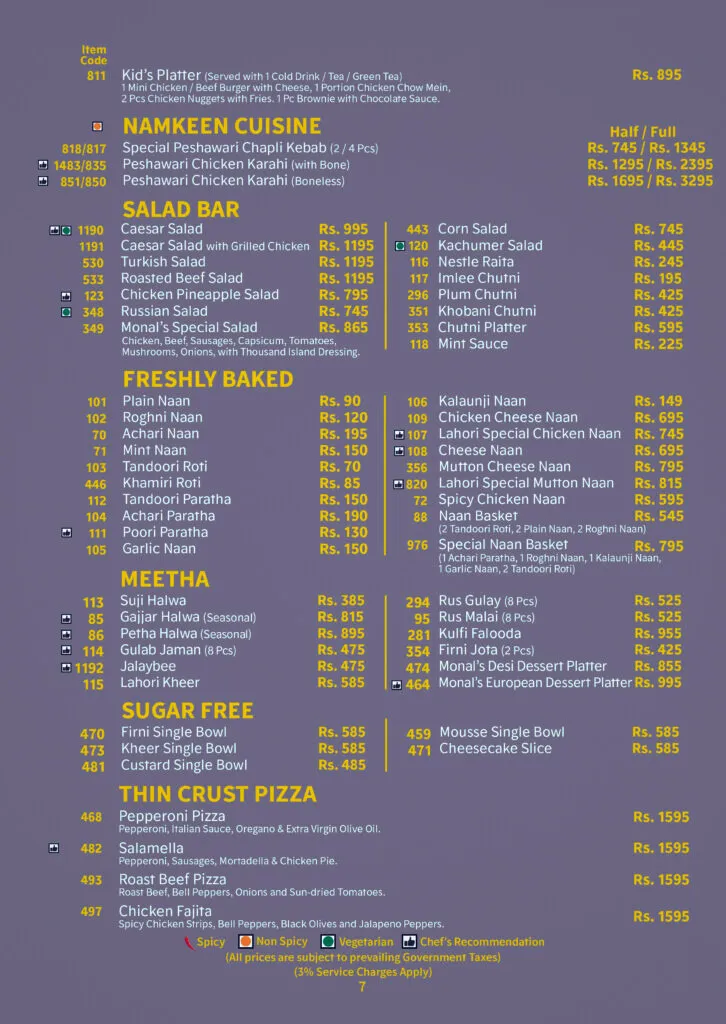 Monal Restaurant Menu Lahore 5