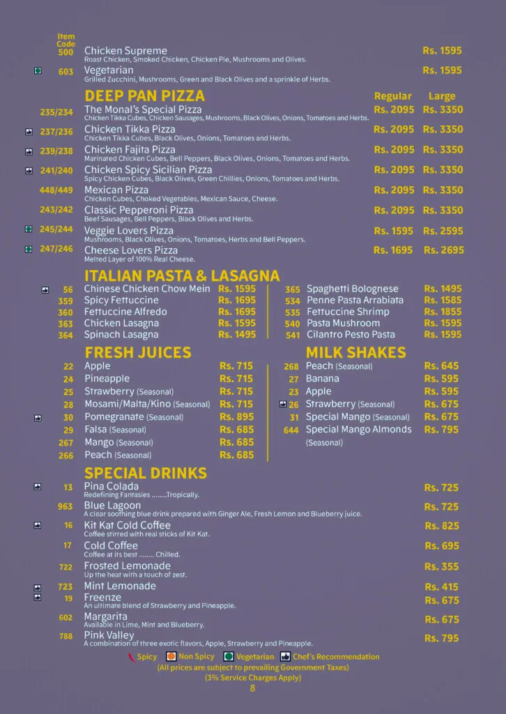 Monal Restaurant Menu Lahore 6