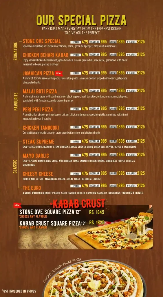 Stone ove faisalabad menu special pizza